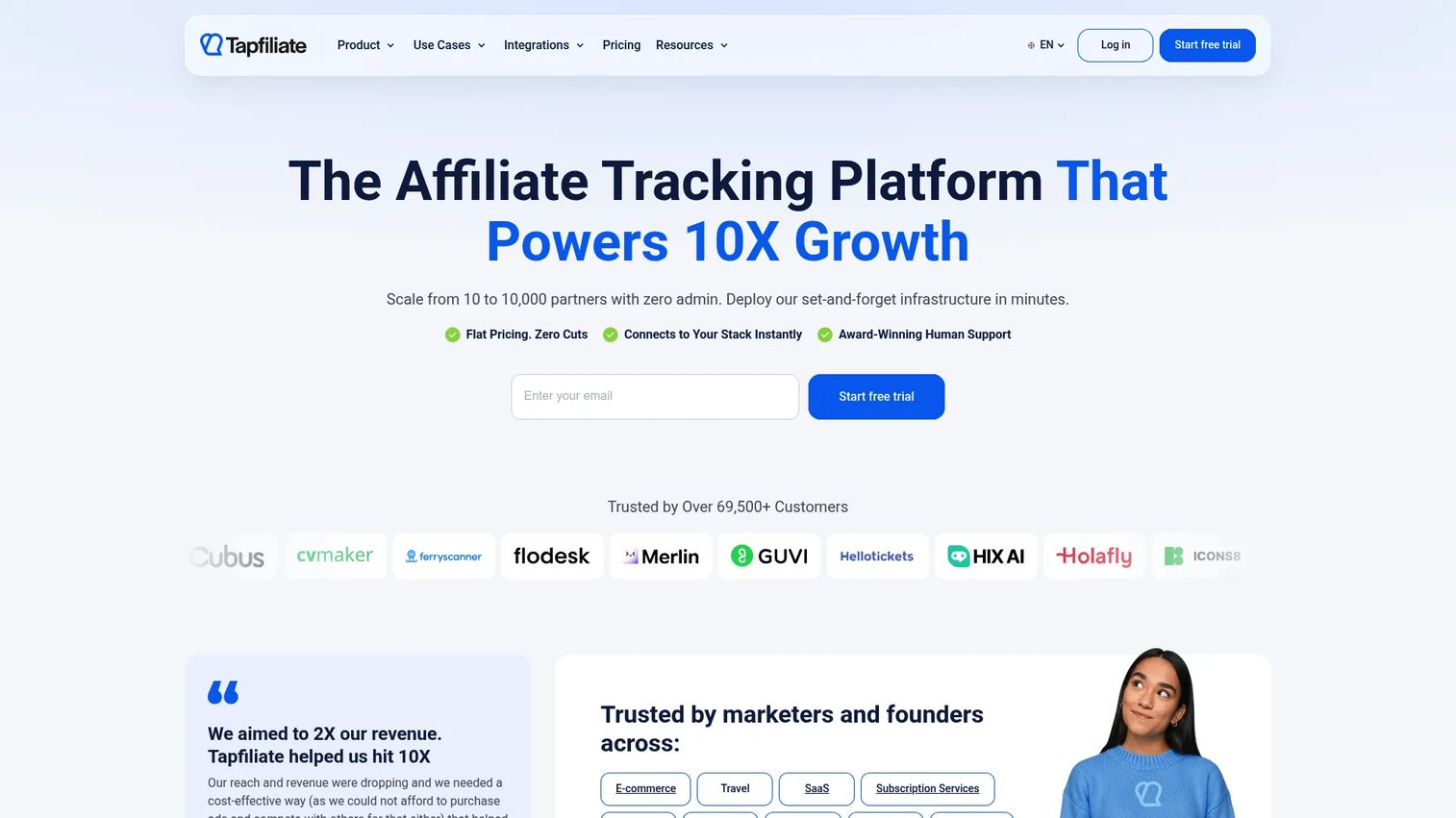 Tapfiliate affiliate marketing software homepage