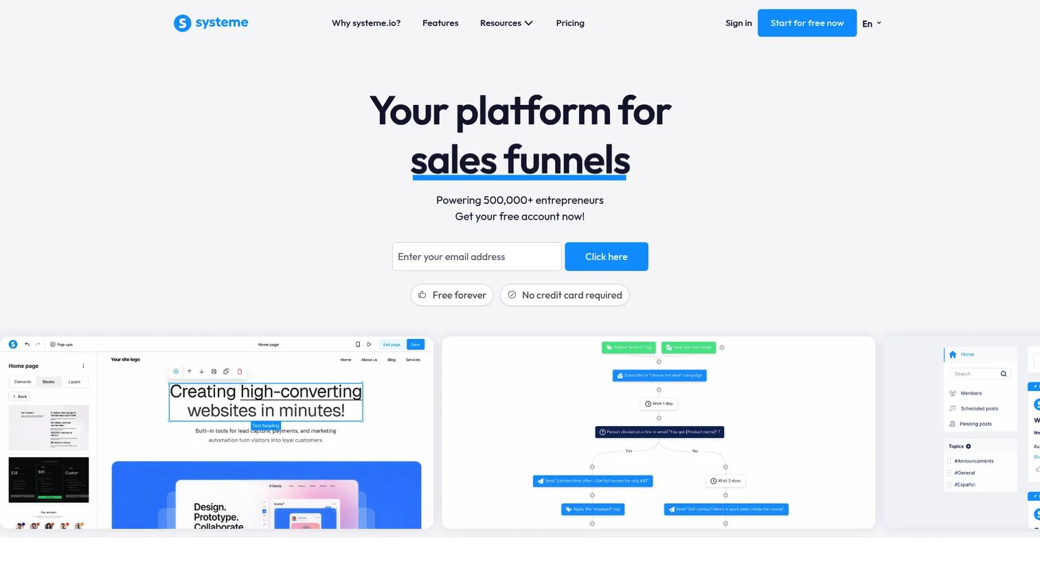 systeme.io all-in-one marketing platform homepage