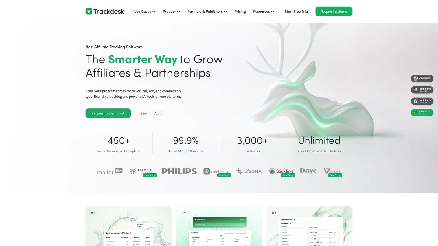 Trackdesk affiliate tracking platform homepage