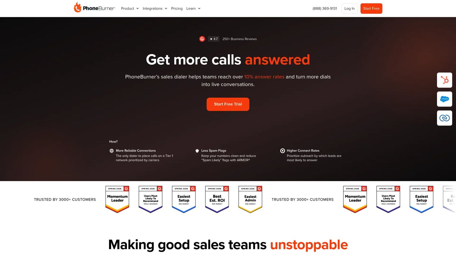 PhoneBurner power dialer software homepage