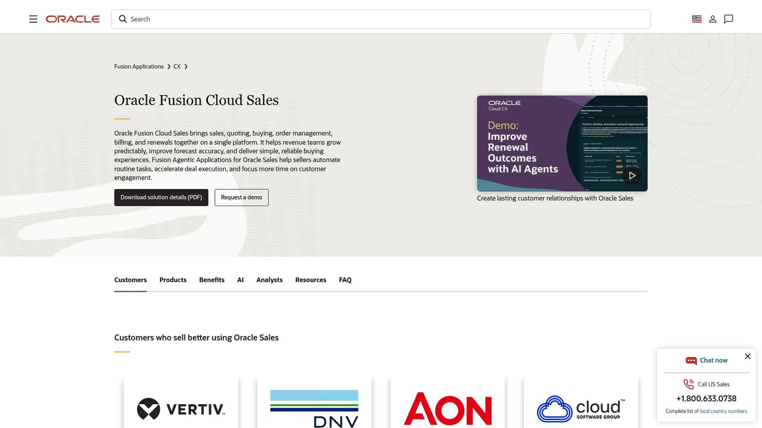 Oracle Fusion Sales platform homepage