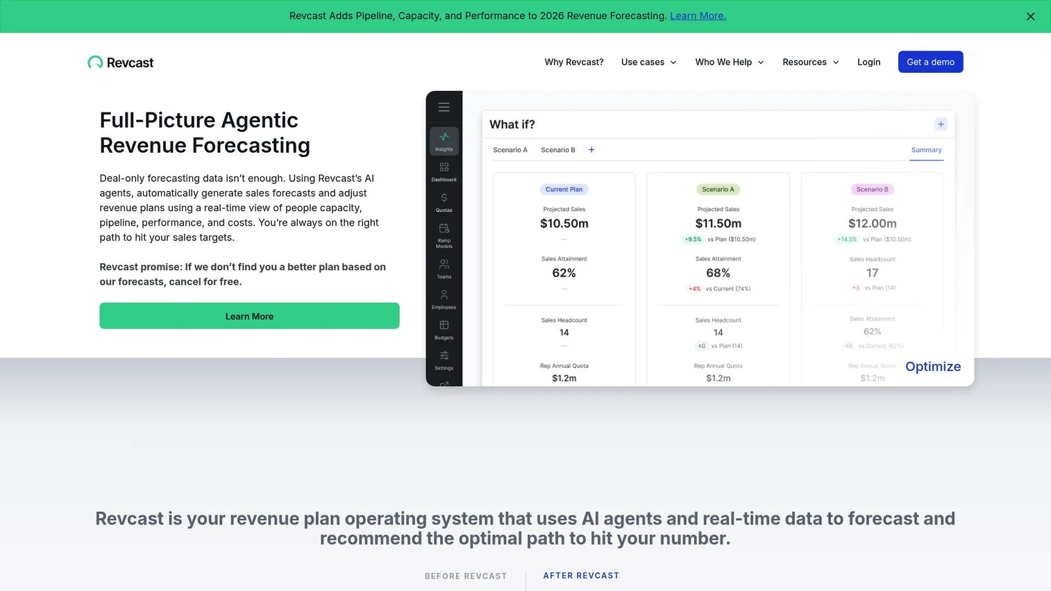 Revcast revenue planning platform homepage