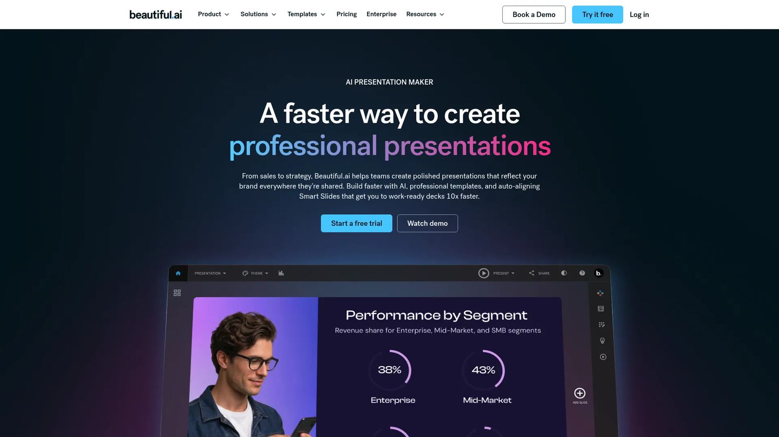 Beautiful.ai presentation software homepage