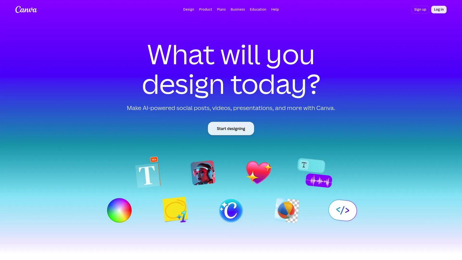 Canva design platform homepage for menu templates