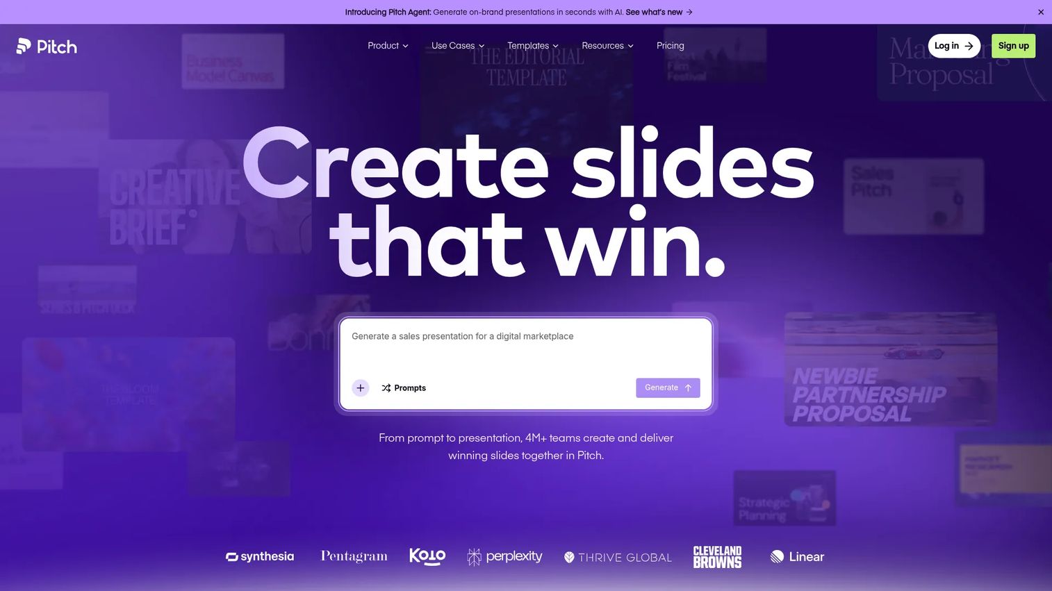 Pitch presentation software homepage
