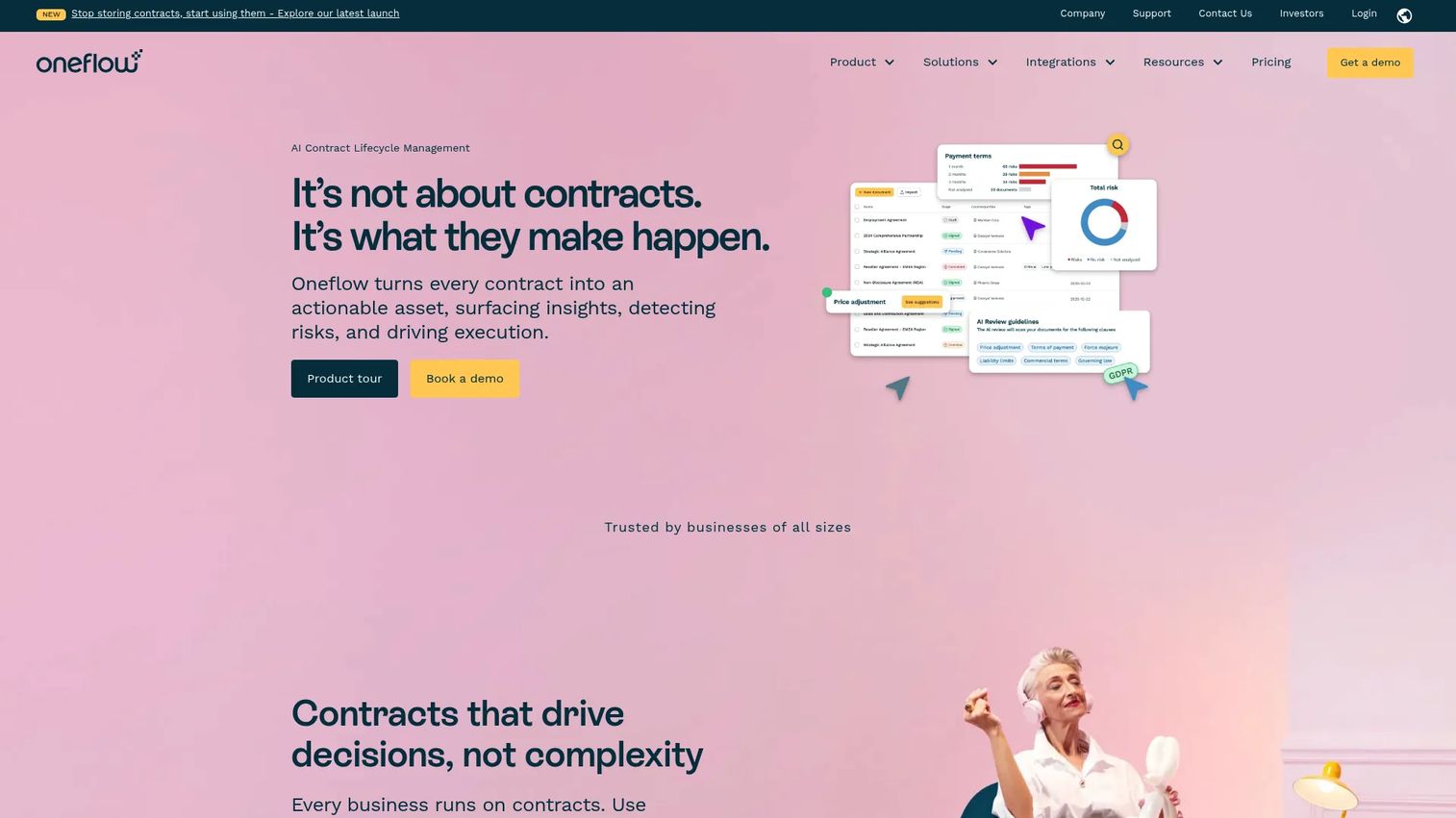 Oneflow contract management platform homepage