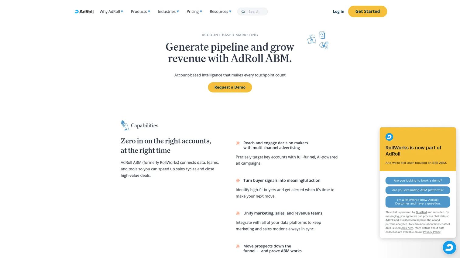 RollWorks account-based platform homepage