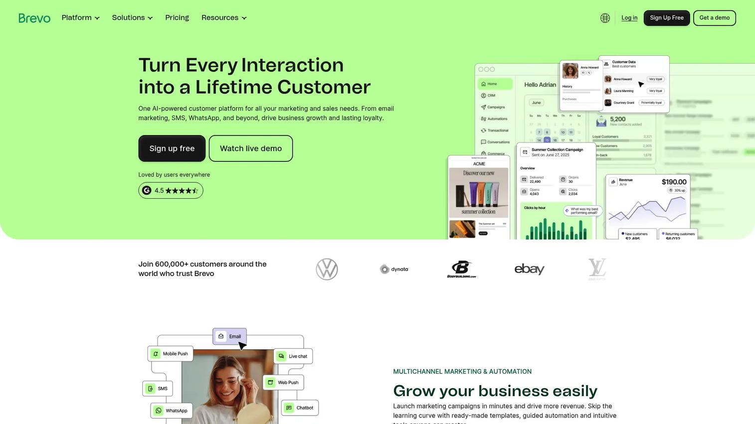 Brevo marketing and CRM platform homepage