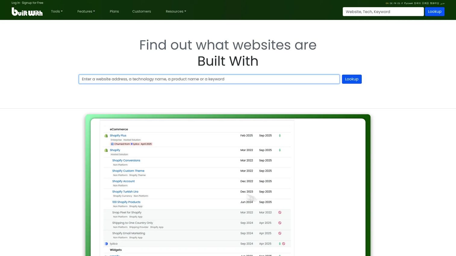 BuiltWith website technology profiling tool