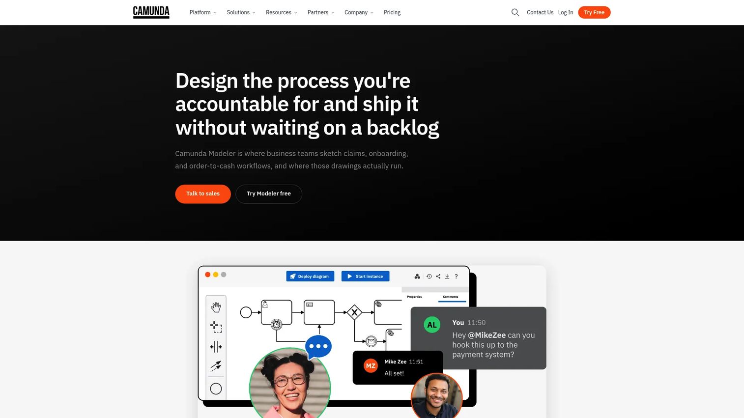 Camunda Modeler process design interface