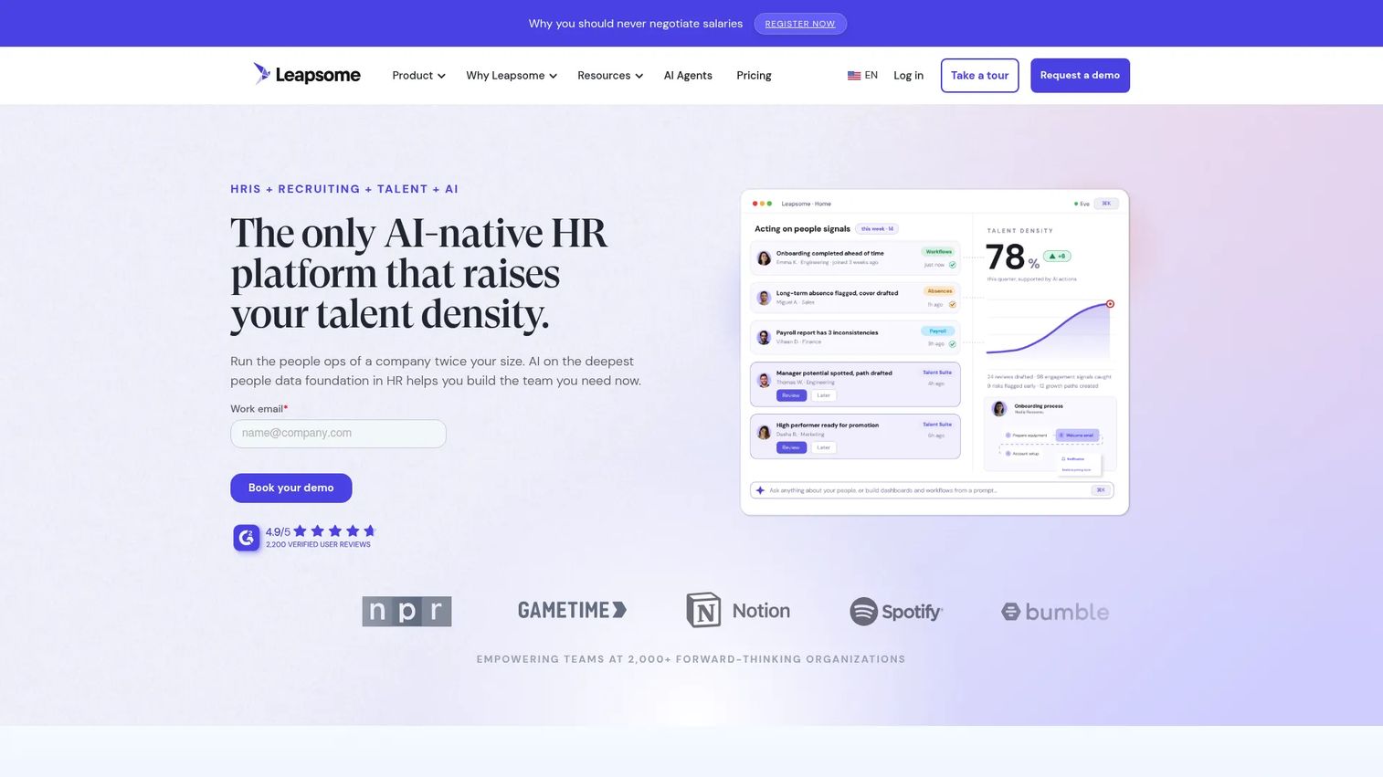 Leapsome people platform showing reviews and surveys
