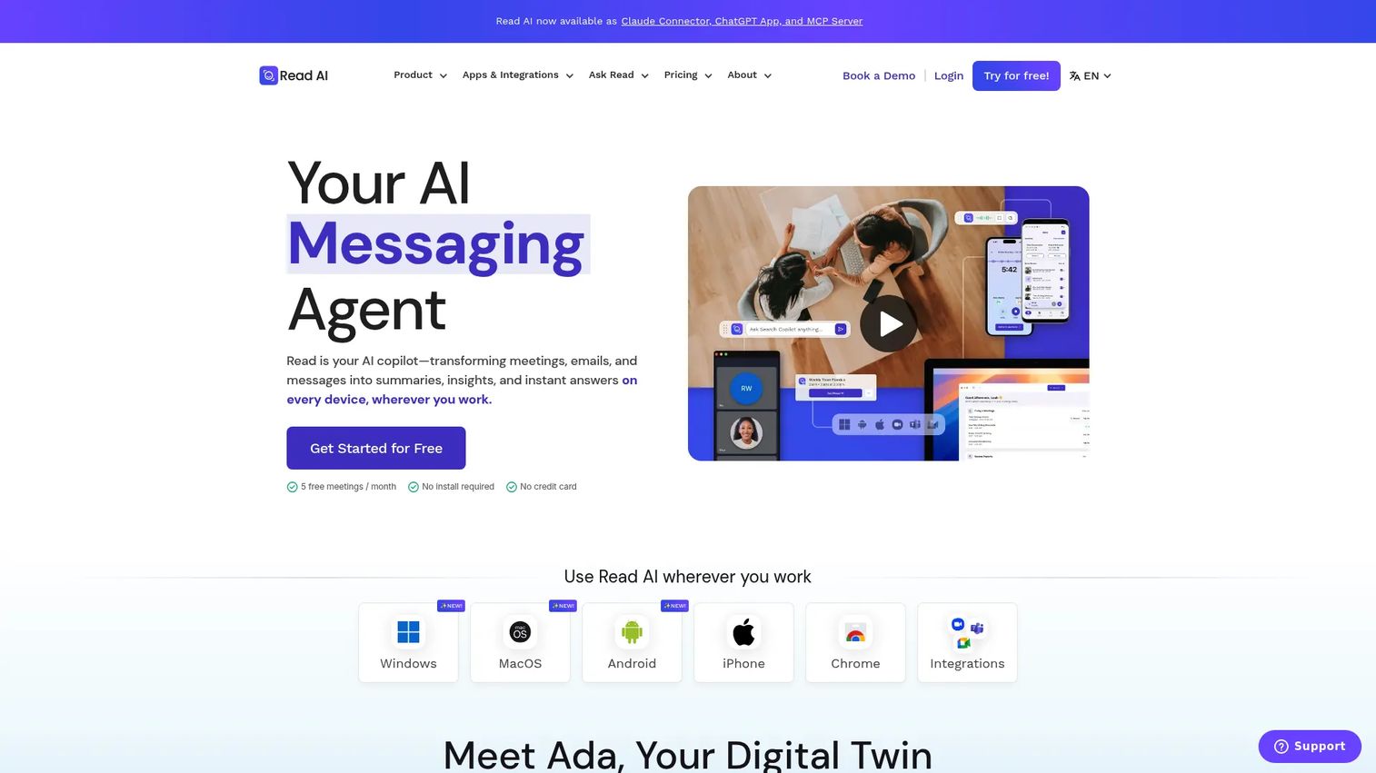 Read AI meeting notes software homepage