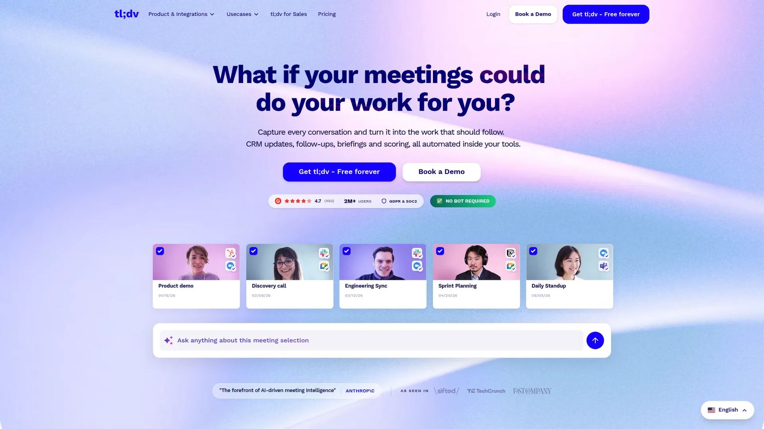 tl;dv multilingual meeting recorder homepage
