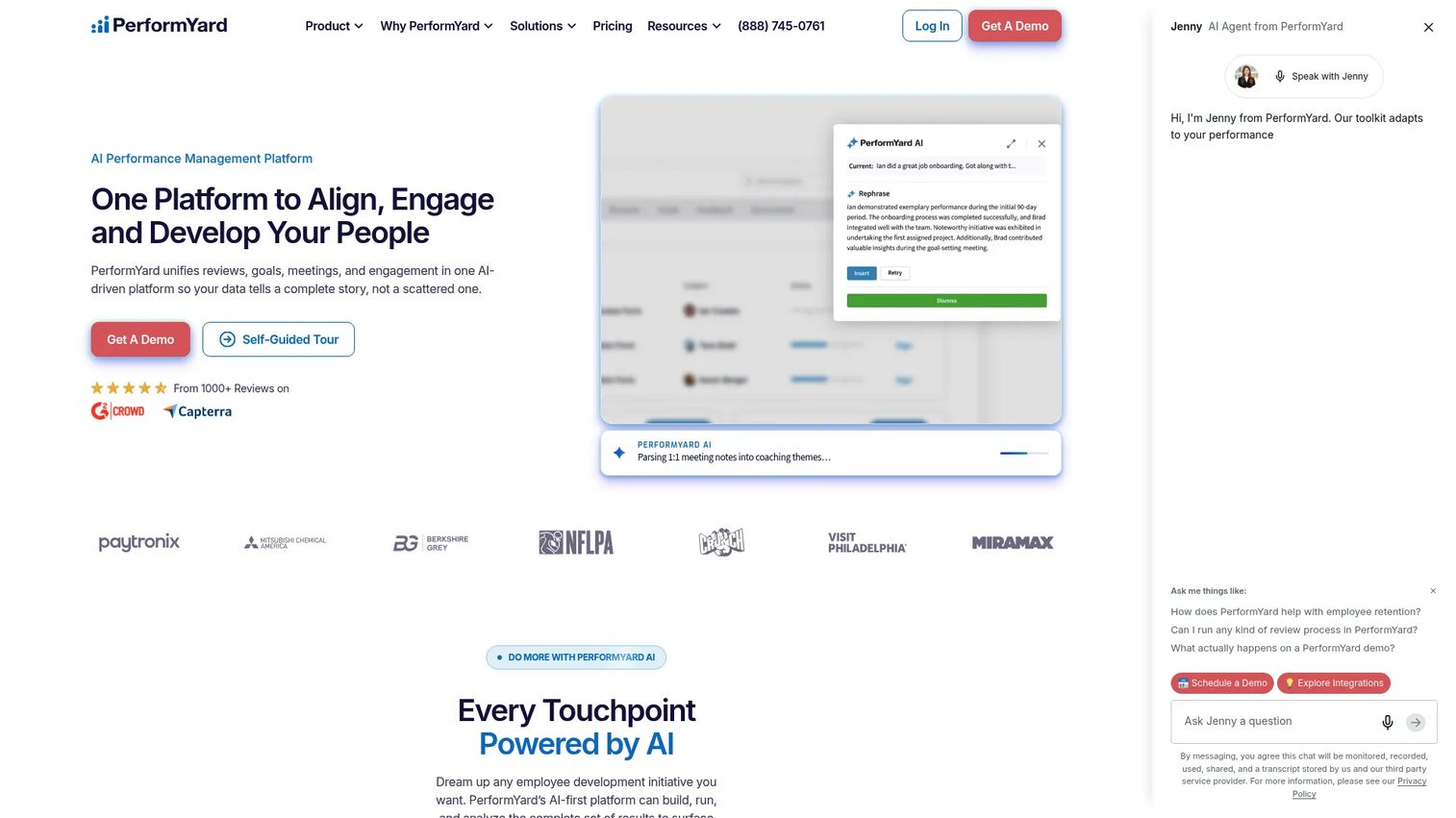 PerformYard performance management software homepage