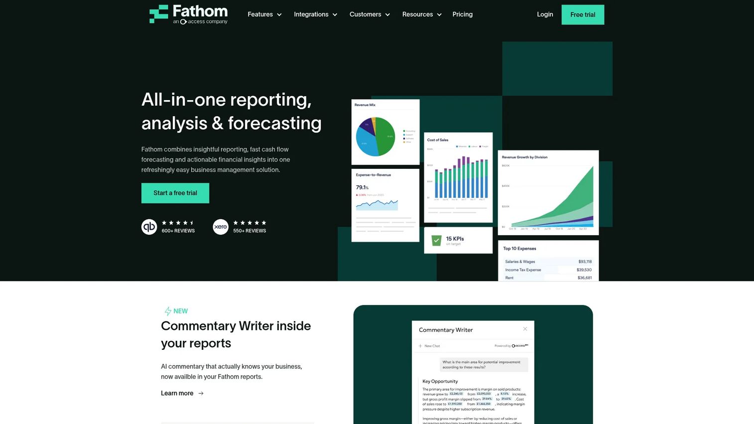 Fathom financial reporting and forecasting interface