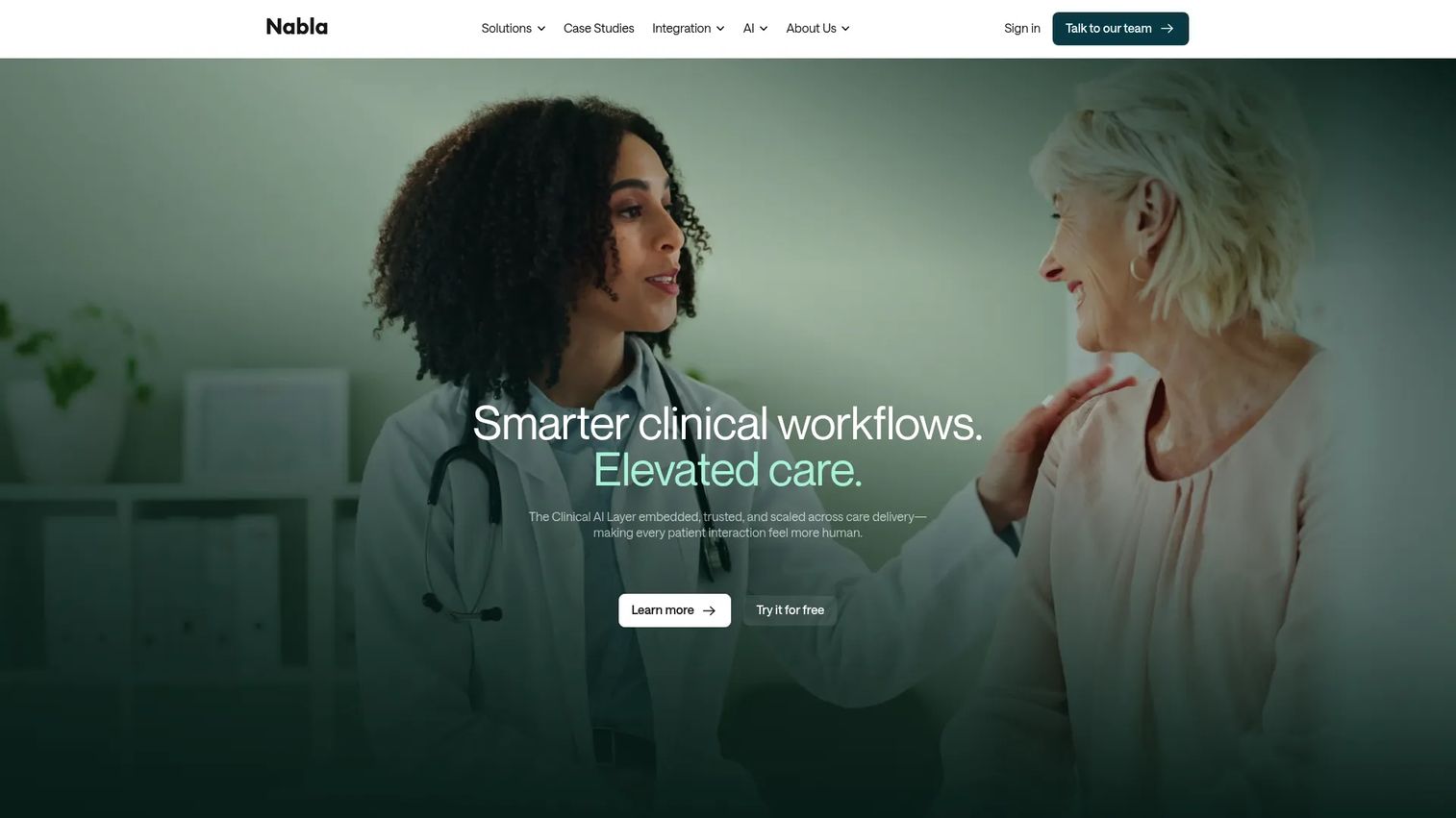 Nabla ambient AI clinical documentation assistant homepage
