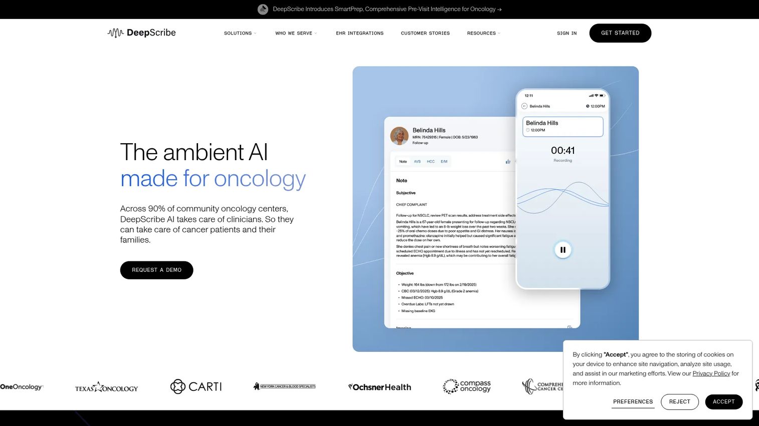 DeepScribe AI medical scribe platform homepage