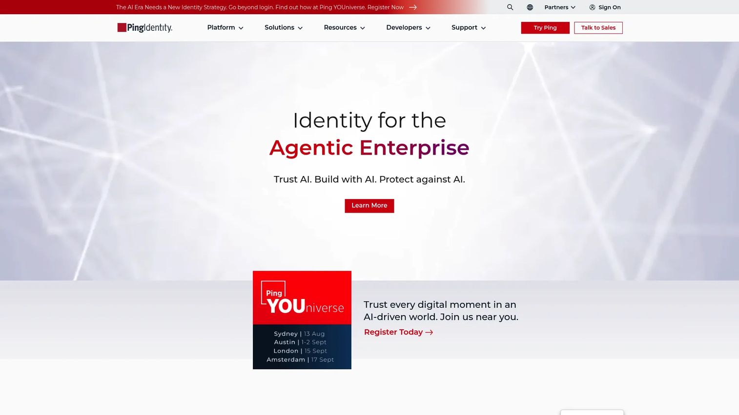 Ping Identity access management homepage