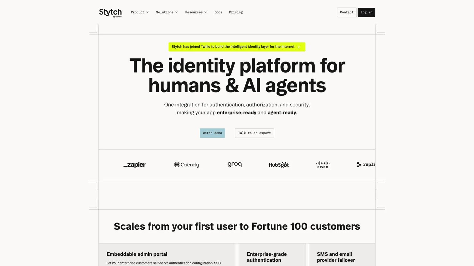 Stytch passwordless authentication API homepage