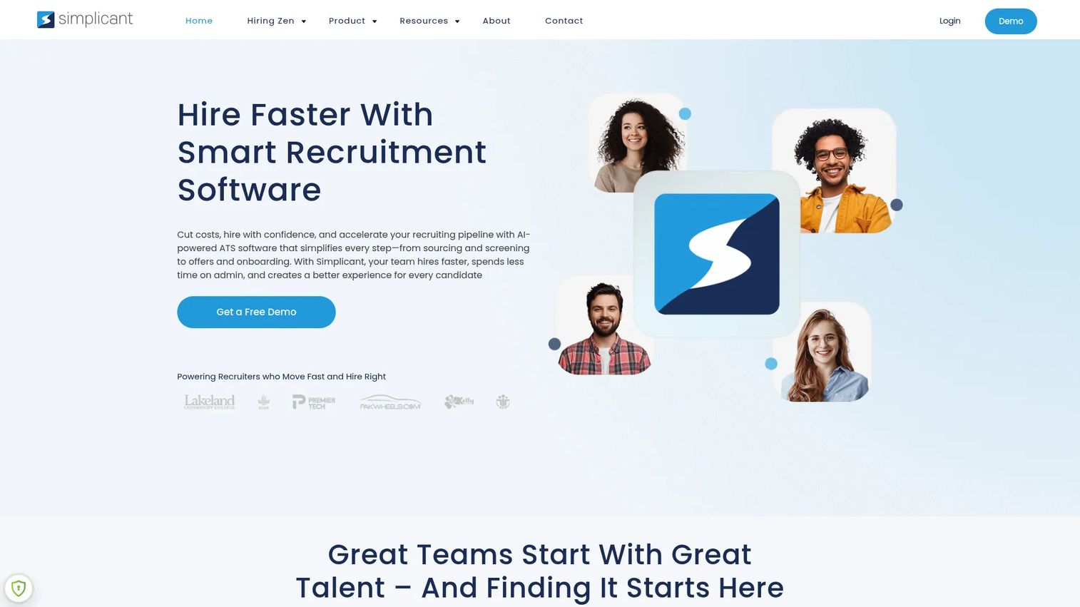 Simplicant applicant tracking and recruitment software homepage