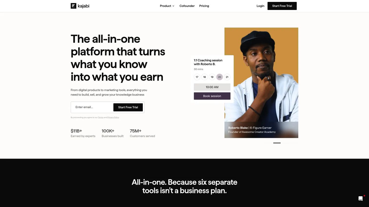 Kajabi all-in-one creator platform homepage
