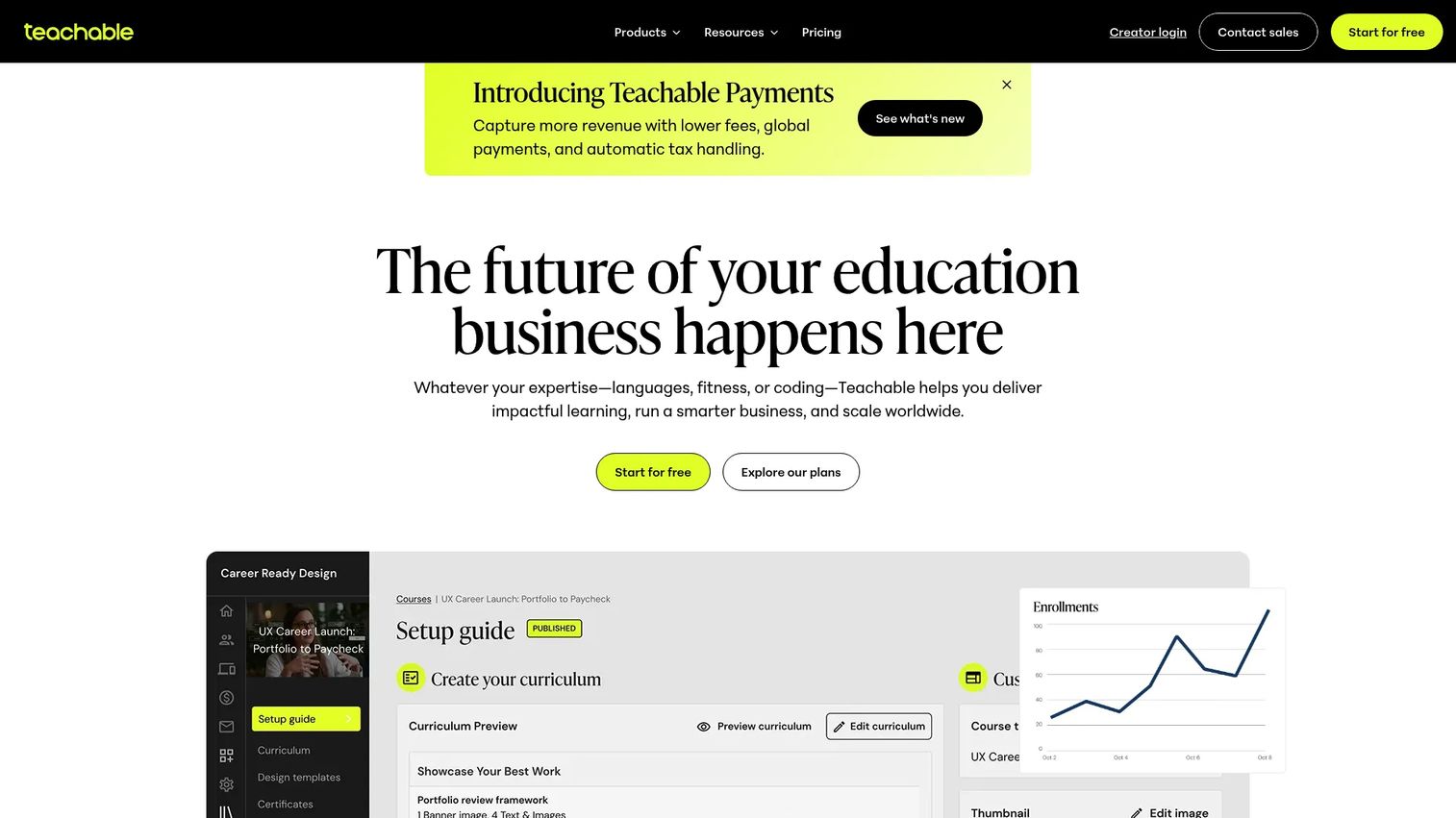 Teachable course creation platform homepage