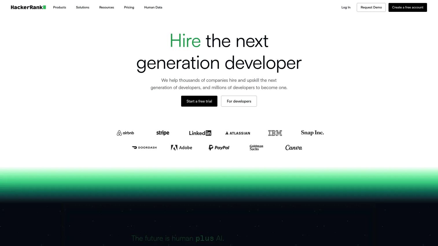 HackerRank homepage showing developer skills and assessment platform