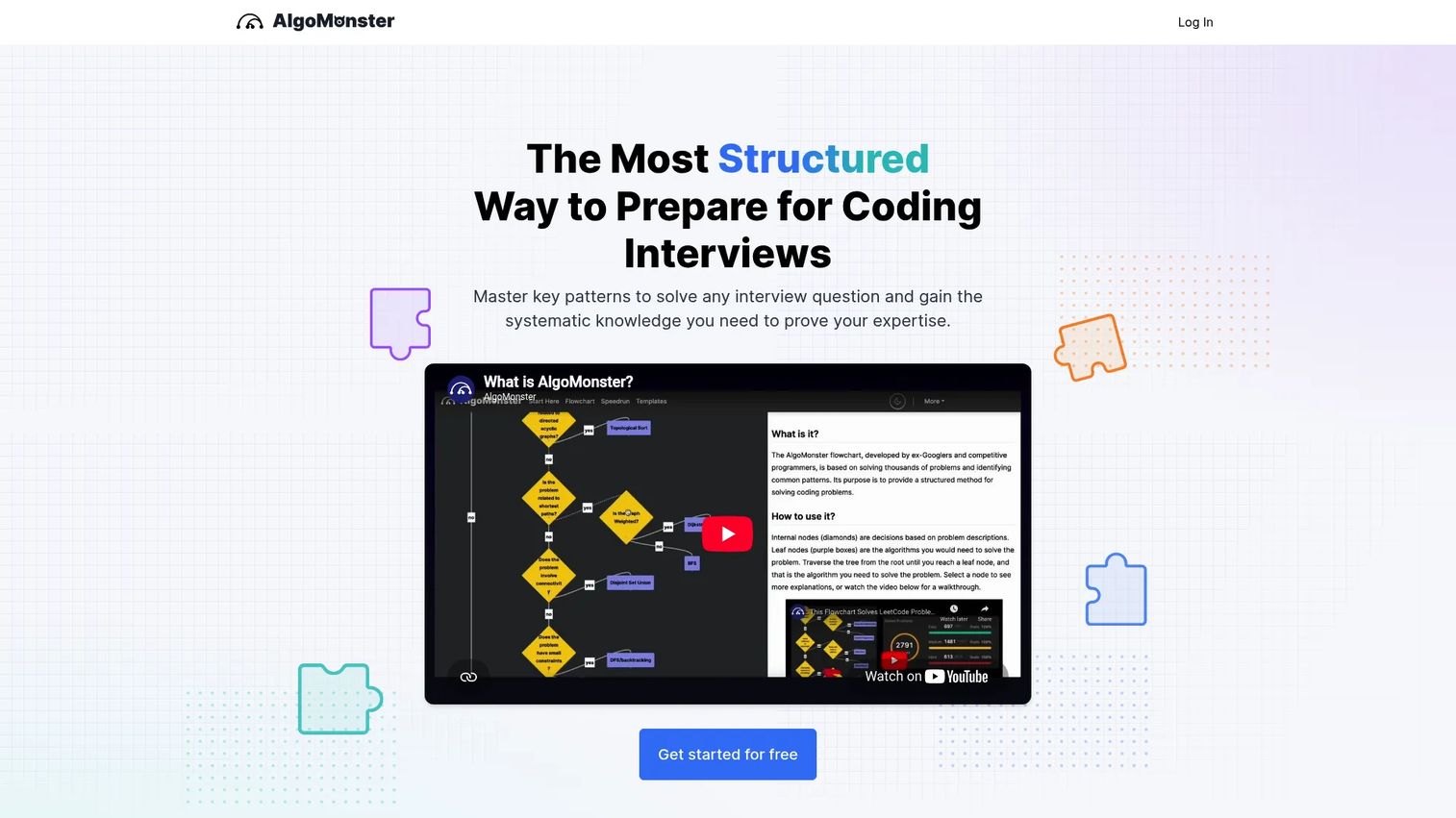 AlgoMonster homepage showing pattern-based coding interview prep curriculum