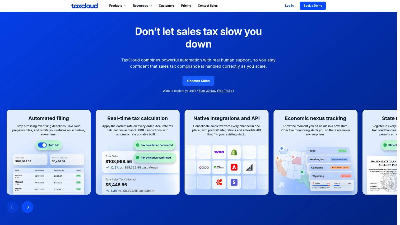TaxCloud sales tax software homepage