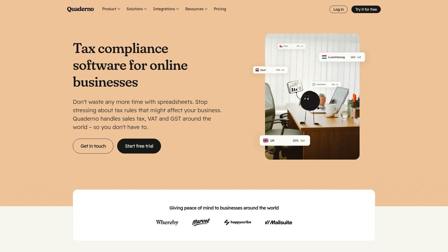 Quaderno tax compliance software homepage