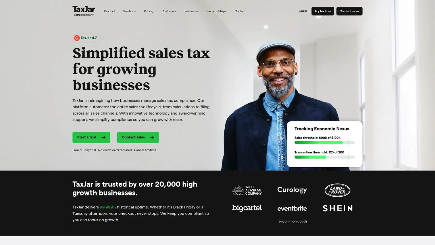 TaxJar sales tax automation software dashboard