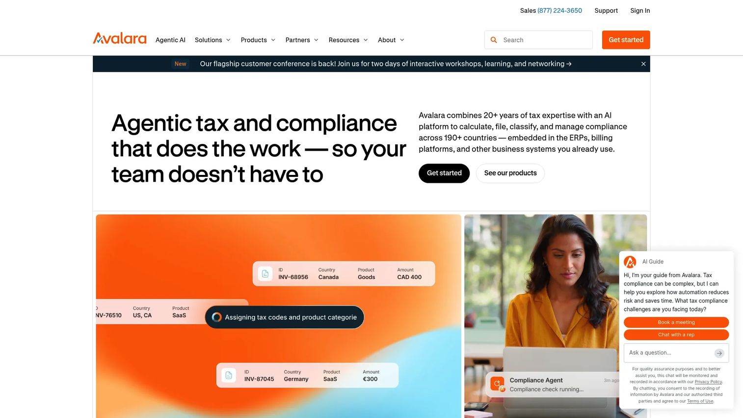 Avalara sales tax compliance software homepage