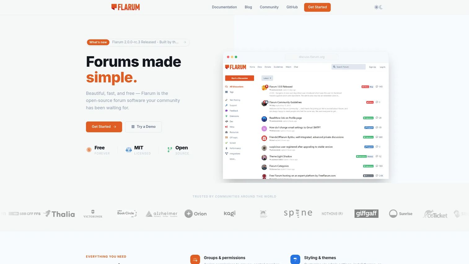 Flarum lightweight open source forum software homepage