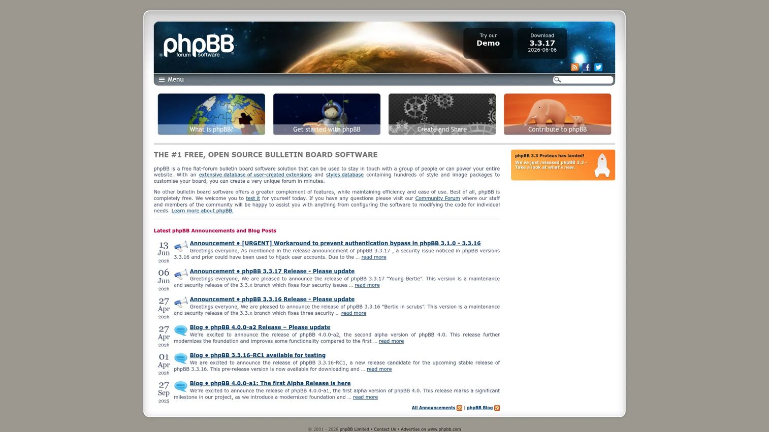phpBB free open source forum software homepage