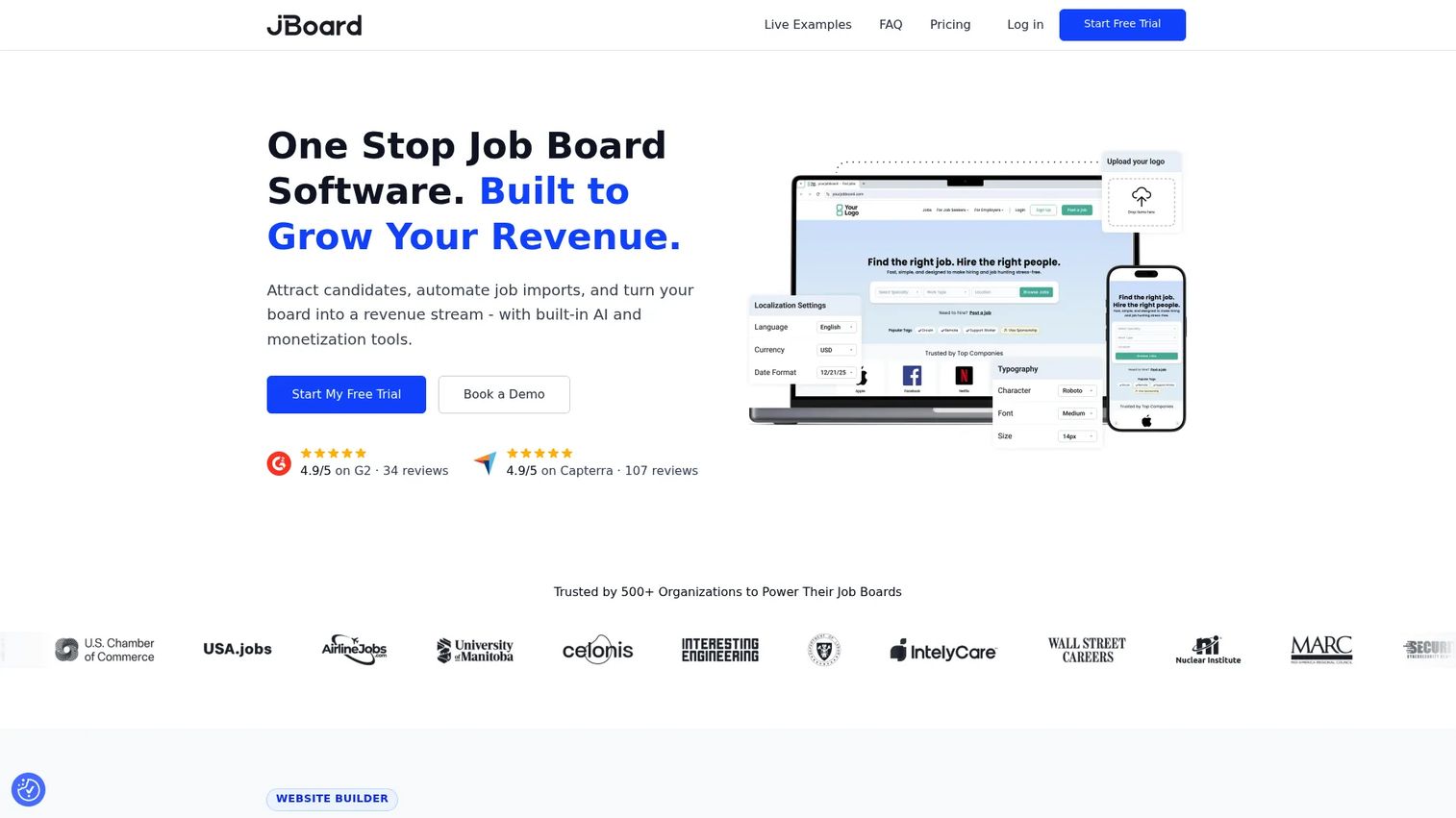 JBoard no-code job board builder homepage