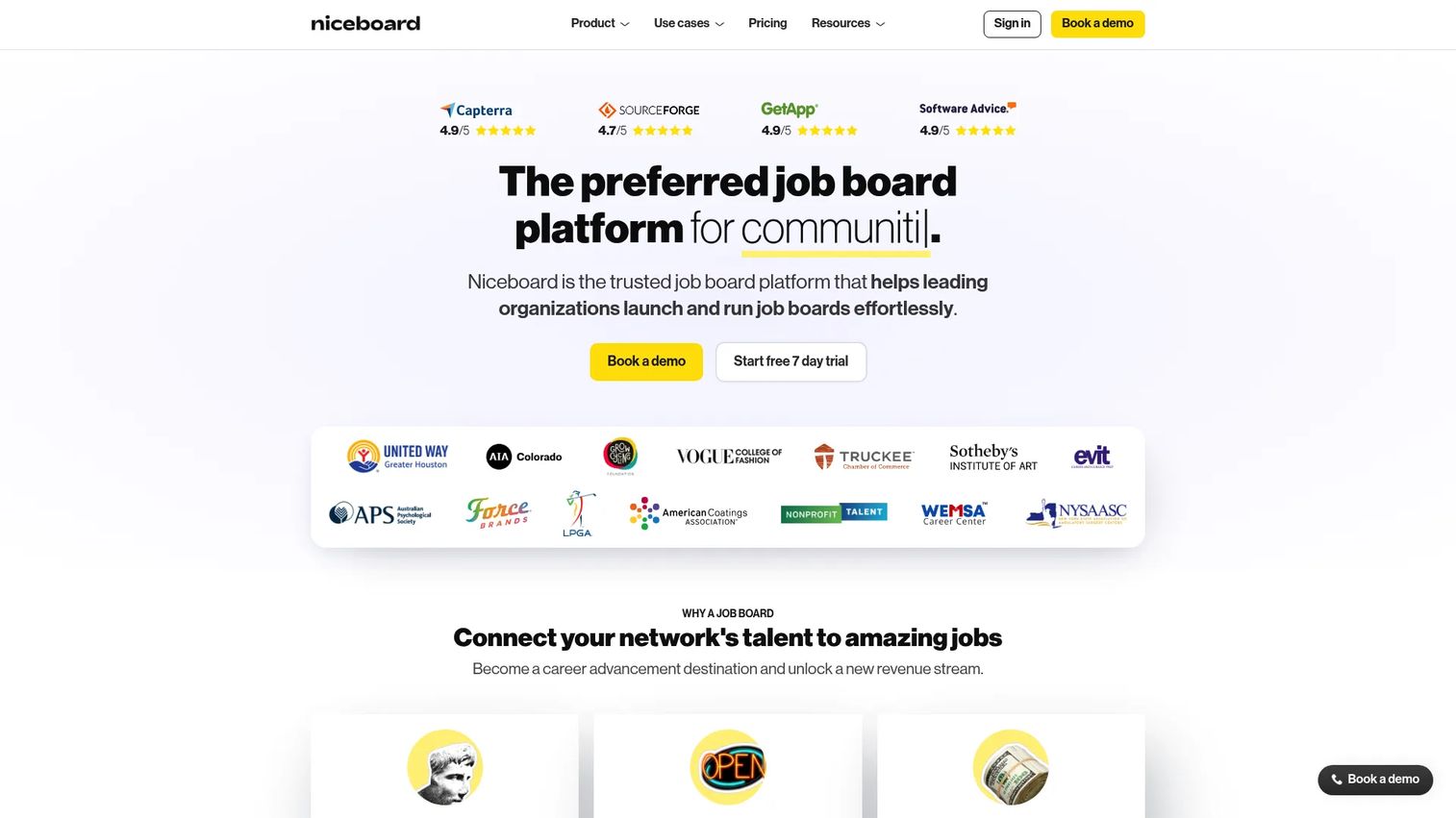 Niceboard branded job board software homepage