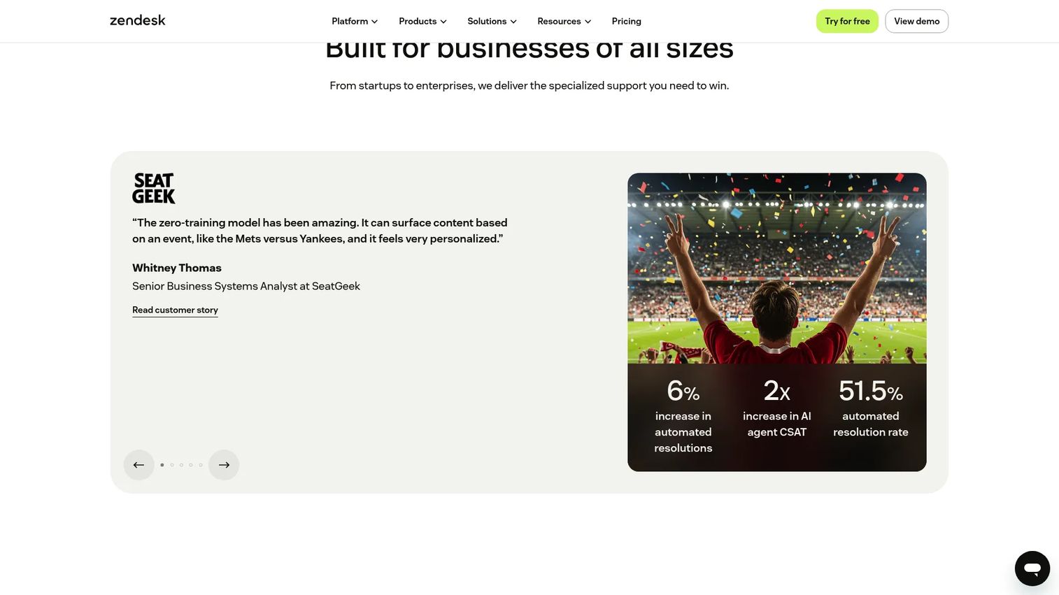 Zendesk customer service and ticket deflection platform homepage