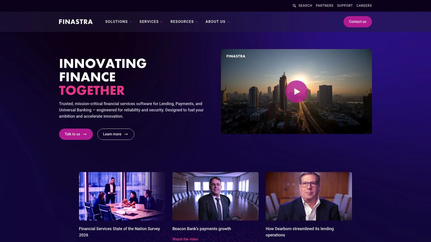 Finastra financial software homepage