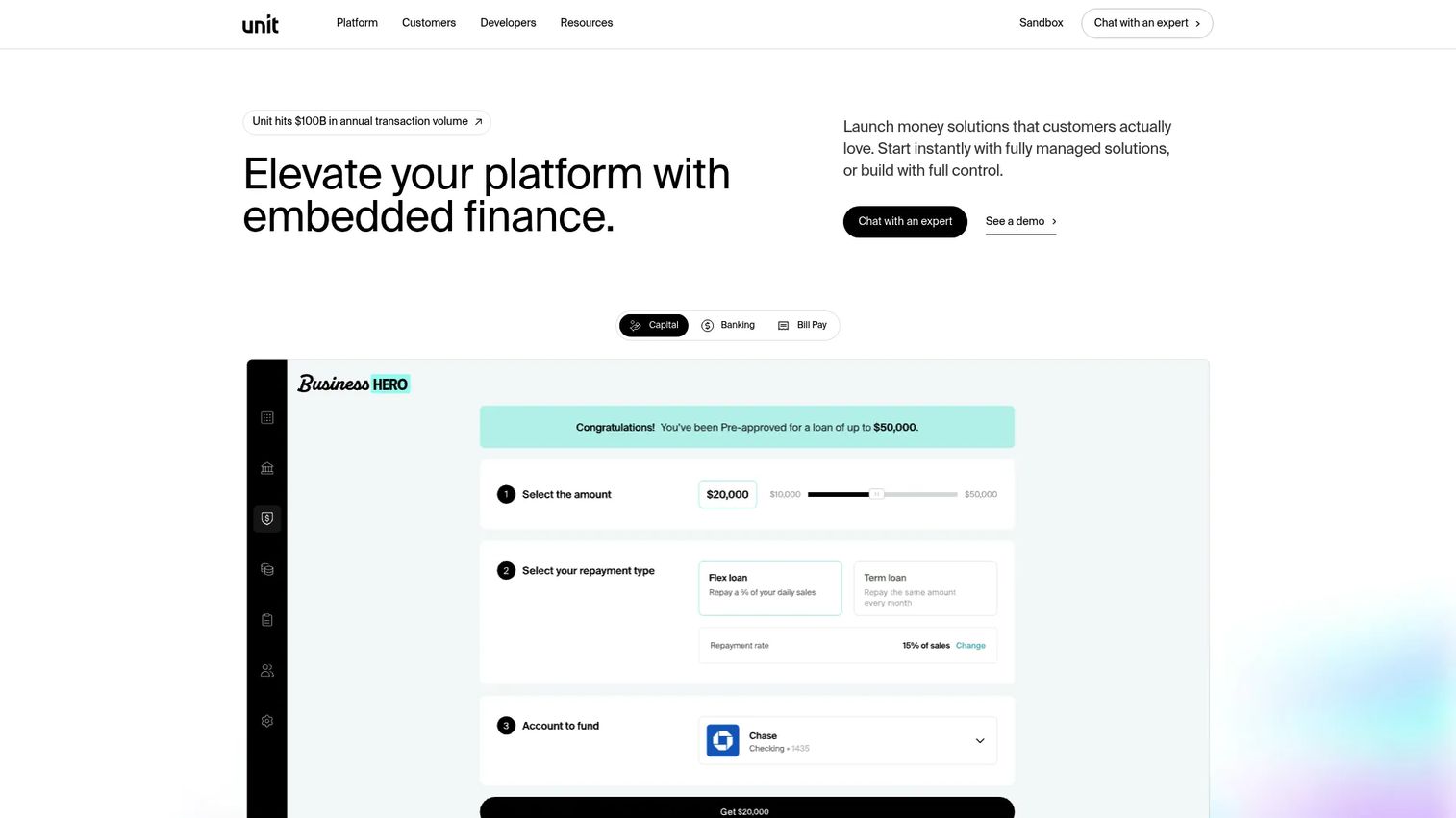 Unit embedded finance platform