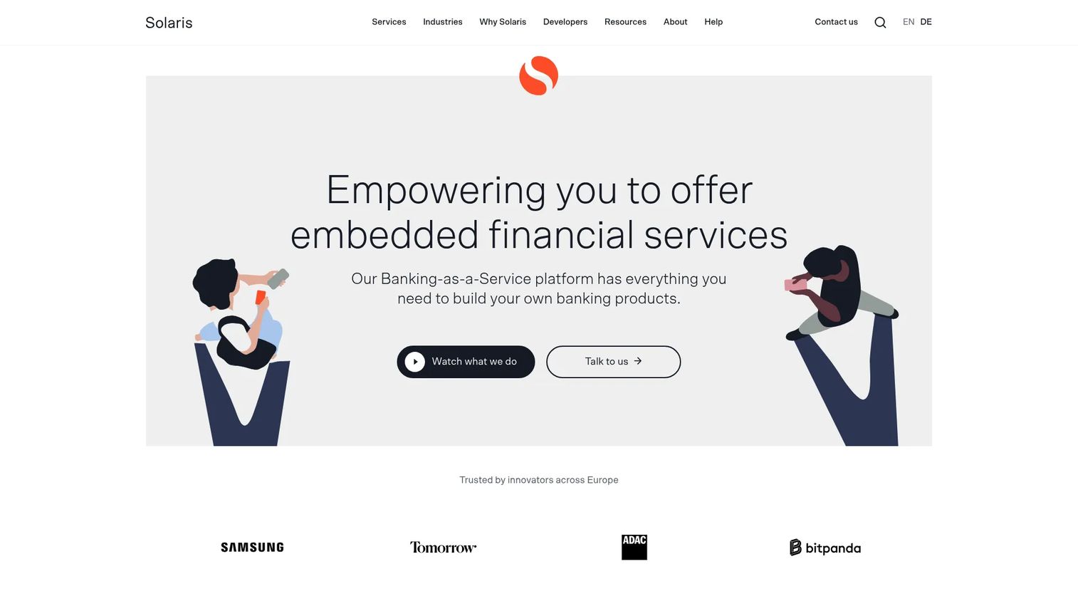 Solaris European embedded finance platform homepage