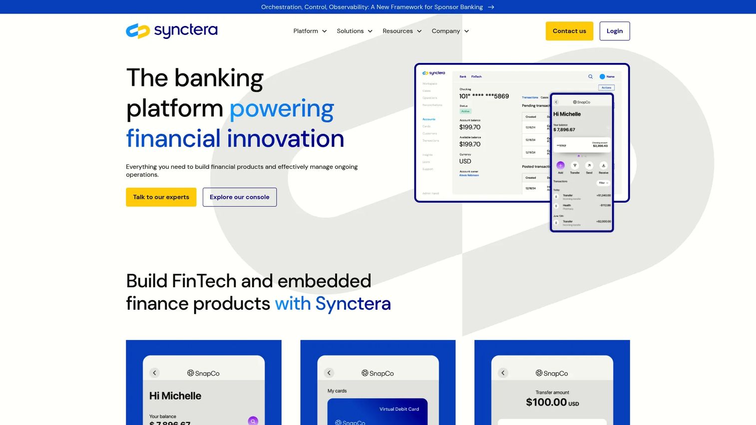 Synctera banking-as-a-service infrastructure