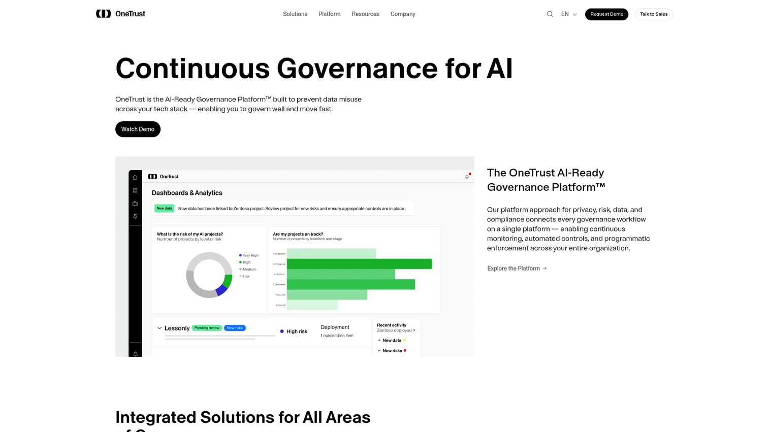 OneTrust compliance automation platform screenshot