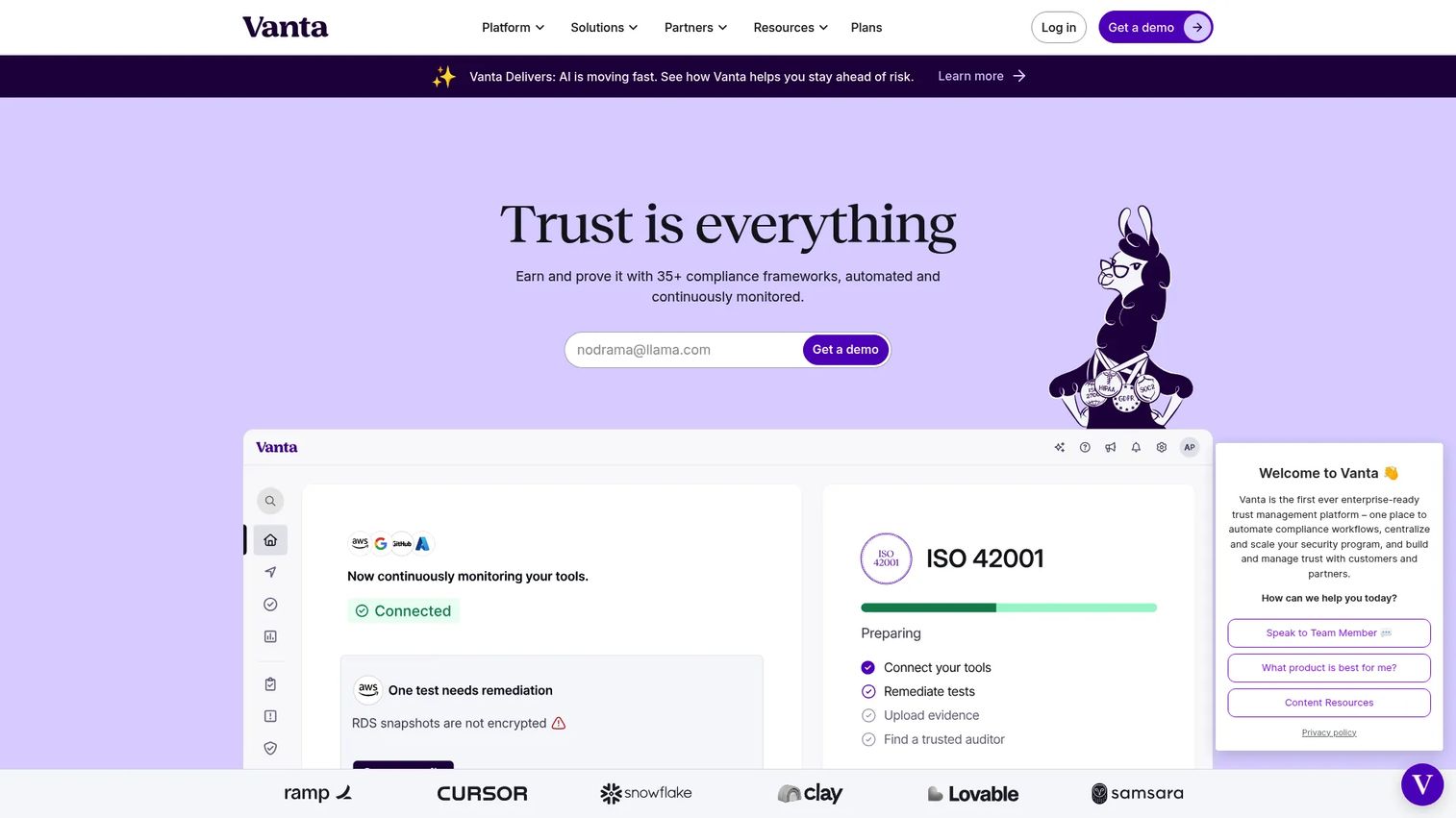 Vanta compliance automation platform screenshot