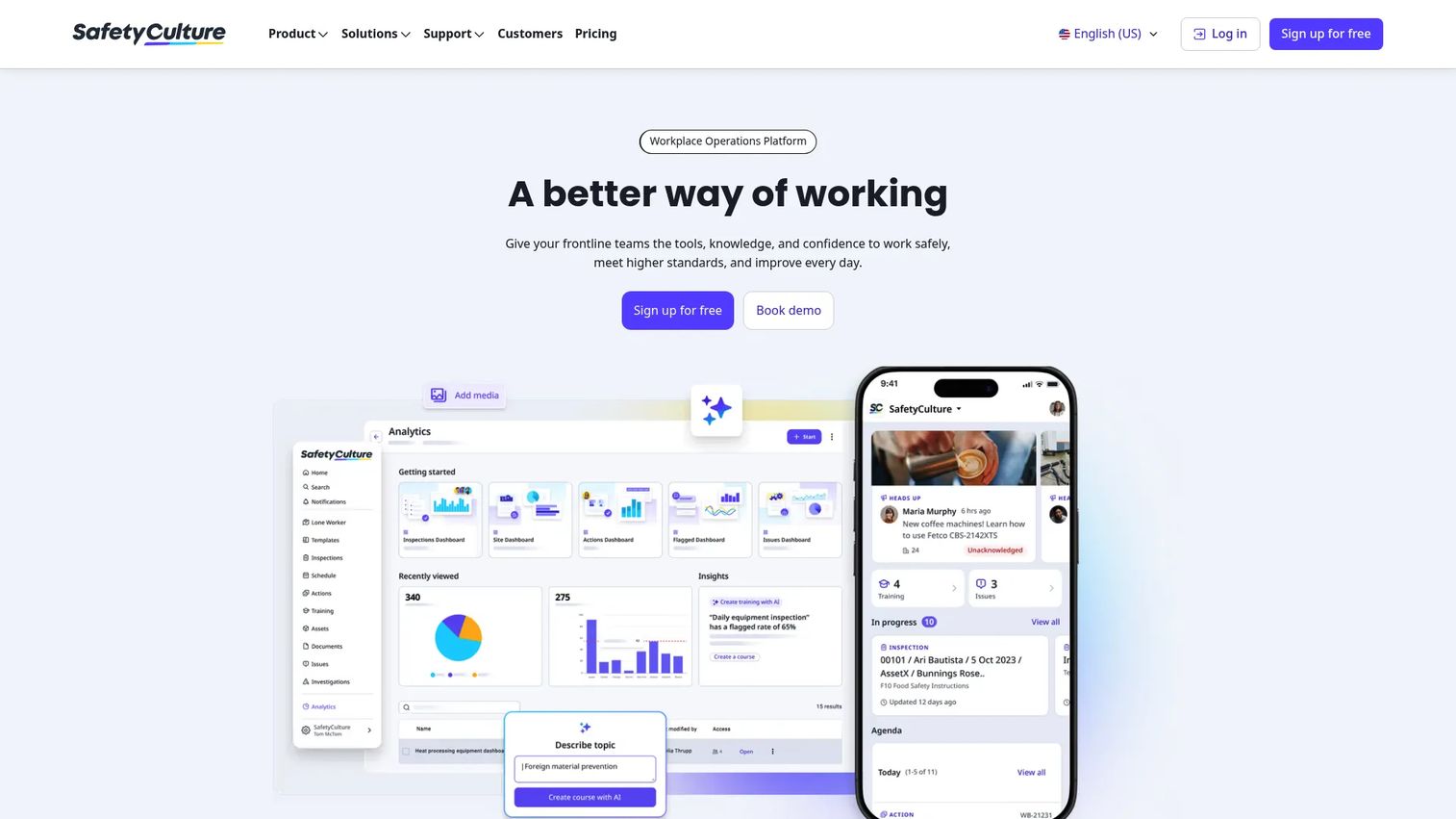 SafetyCulture workplace operations and inspection platform homepage