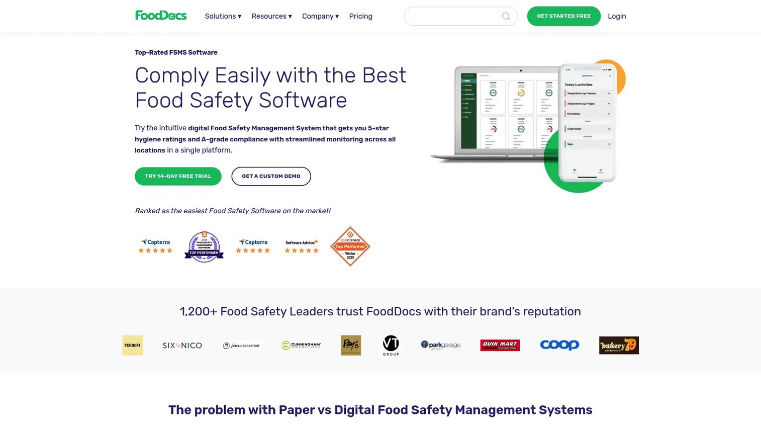 FoodDocs food safety management software homepage
