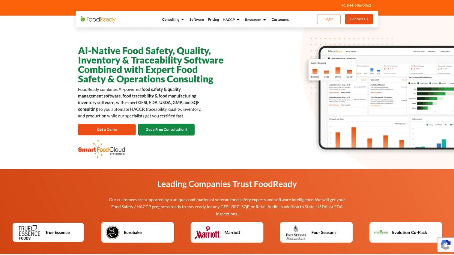 FoodReady AI-powered food safety and traceability software homepage