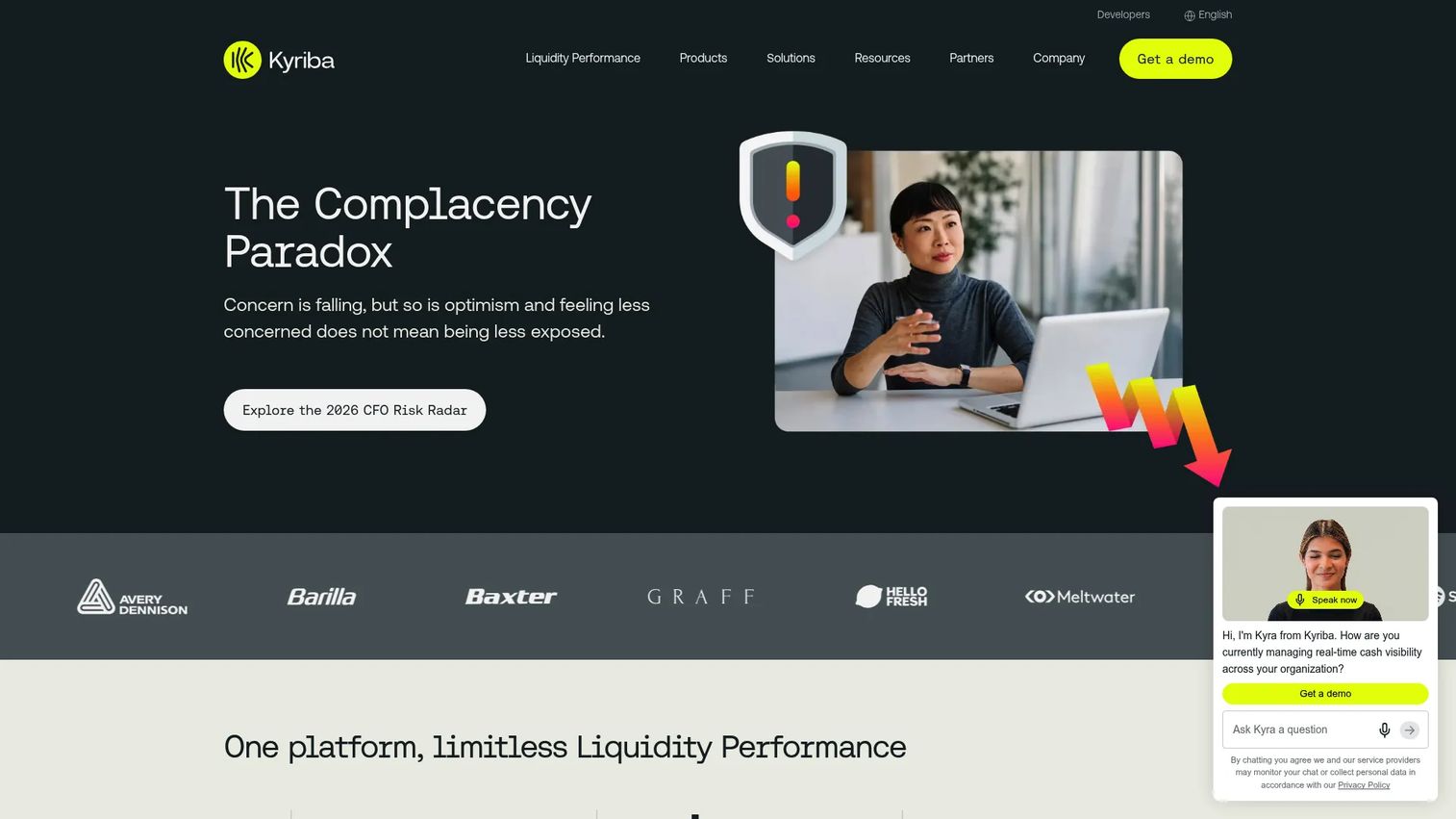 Kyriba treasury management platform homepage