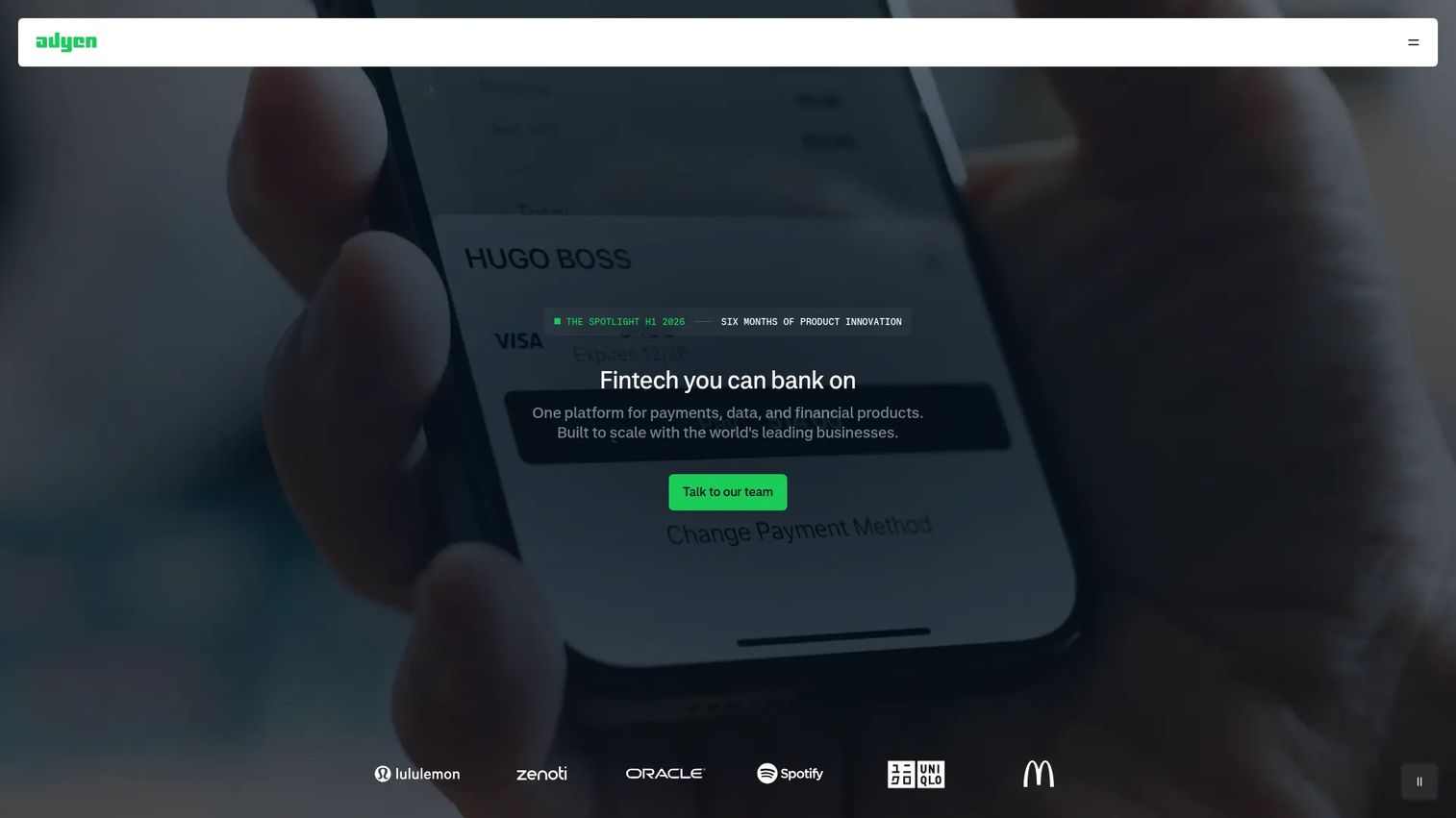 Adyen payments platform homepage