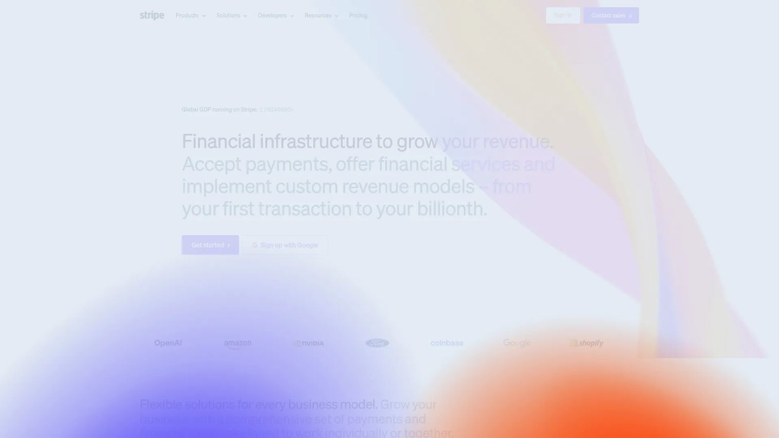 Stripe payments infrastructure homepage