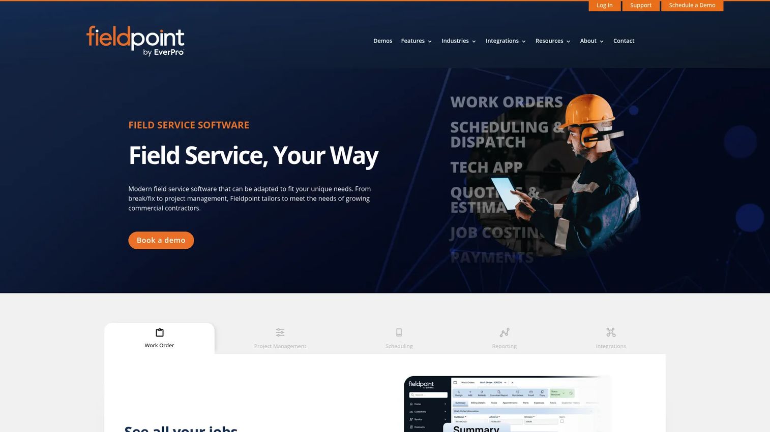 Fieldpoint field service management platform homepage